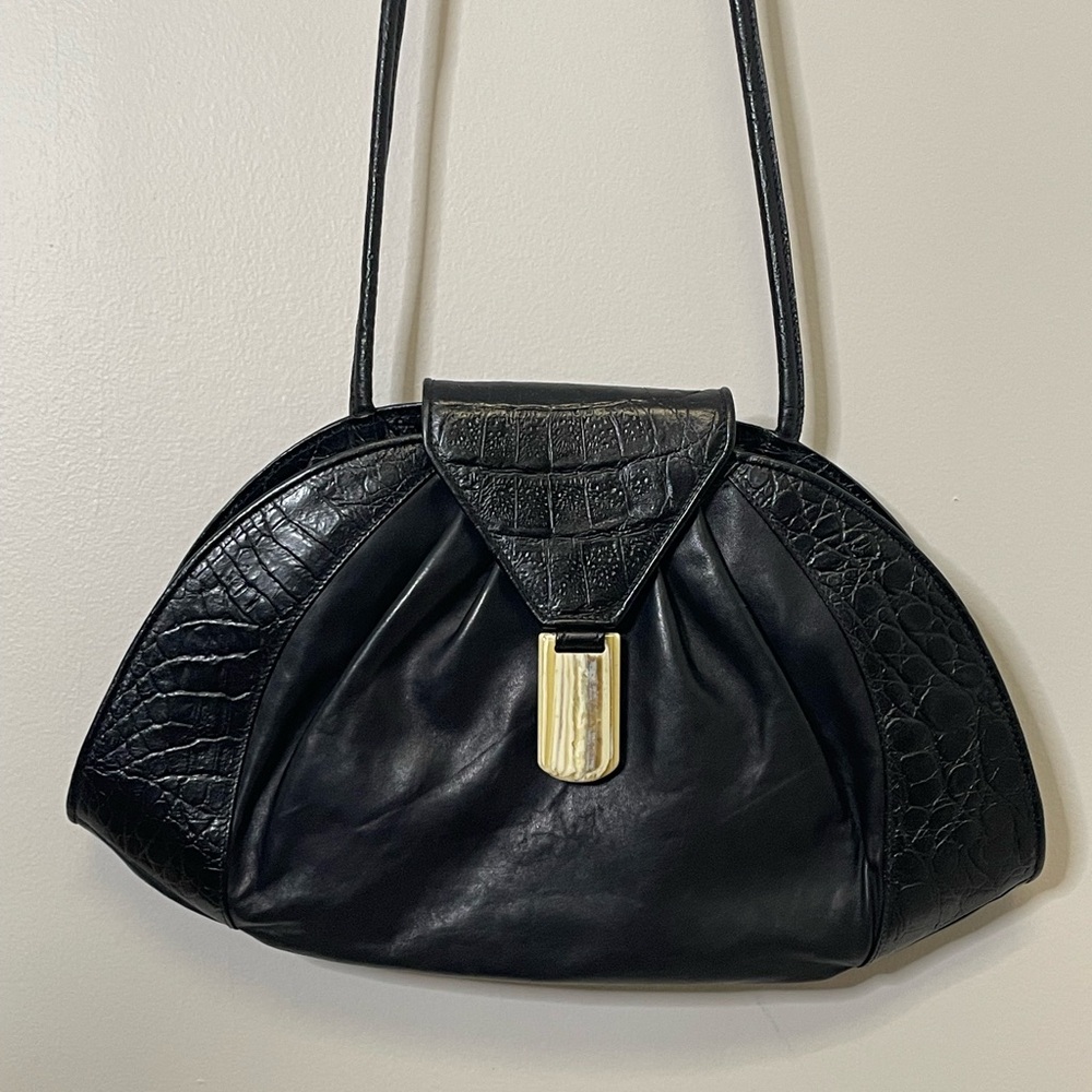 Black Shoulder Bag with Gold-Tone Closure